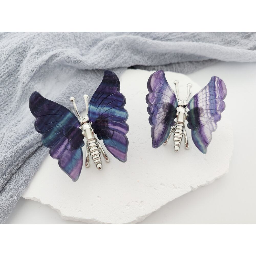 Rainbow Fluorite Butterfly Wings Crystal Carving